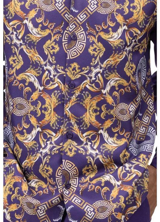 Purple and Gold Patterned Long Sleeve Walking Suit Product Image