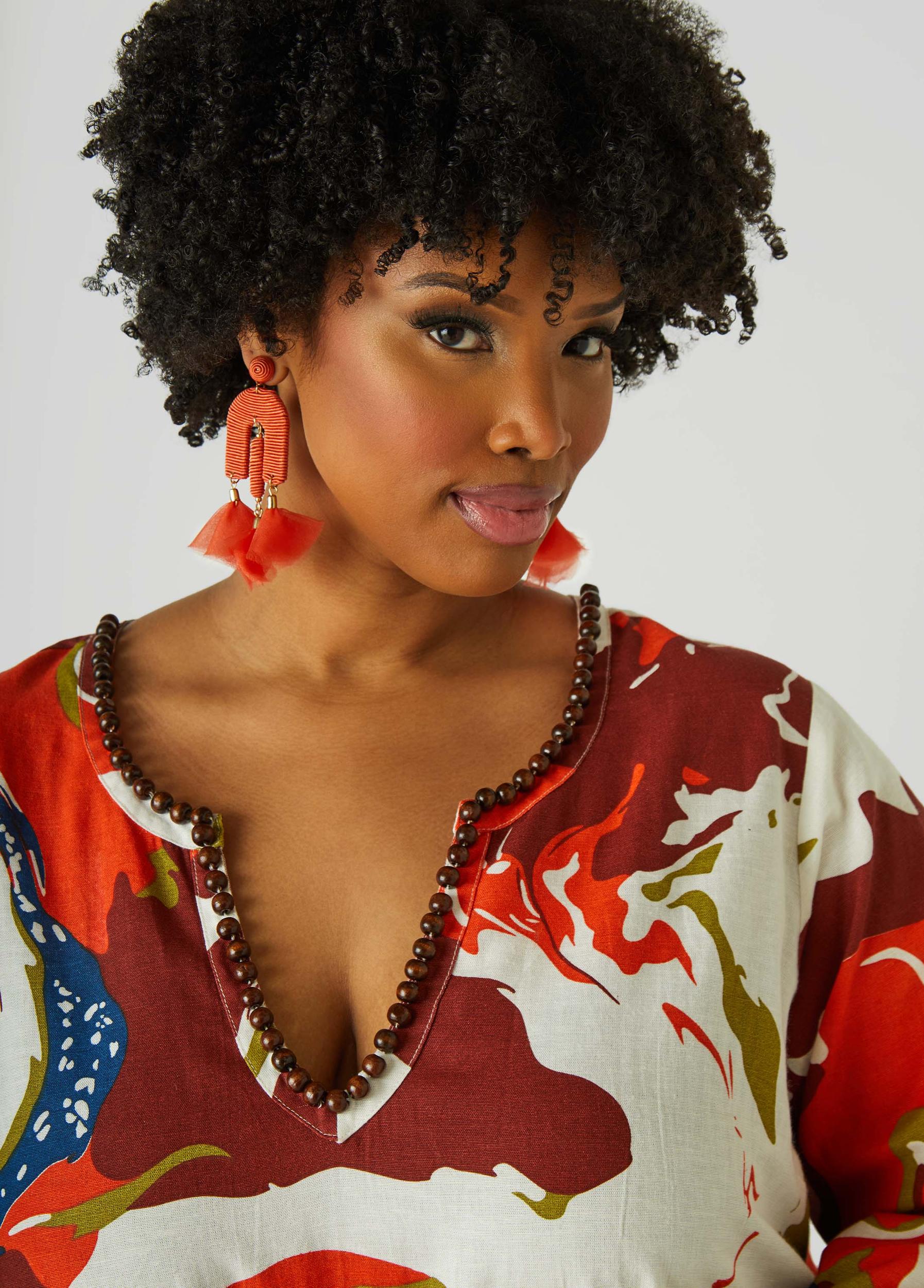 Beaded Printed Tunic Dress Product Image