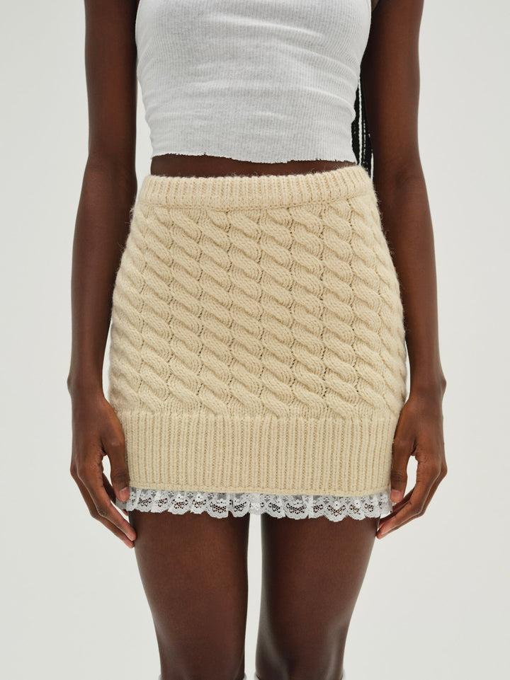 Milana Knit Mini Skirt — Cream Product Image