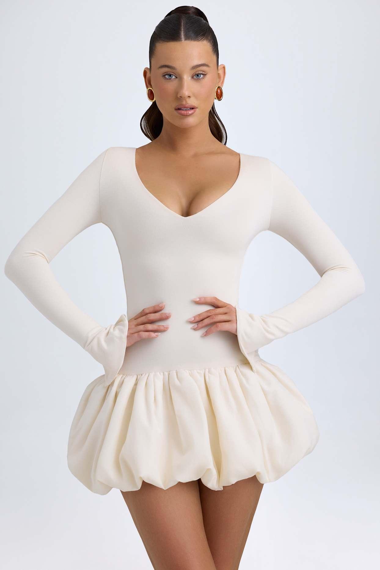 Modal Drop-Waist Bubble Hem Mini Dress in Ivory Female Product Image
