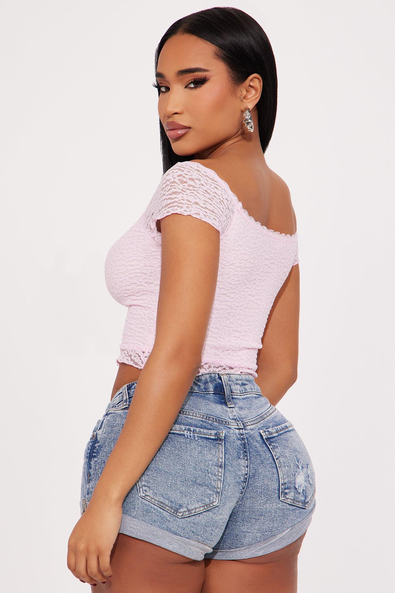 Journee Off Shoulder Lace Top - Pink Product Image