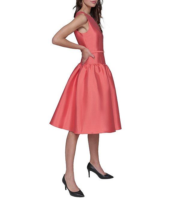 KARL LAGERFELD PARIS Round Neck Drop Waist Taffeta Dress Product Image