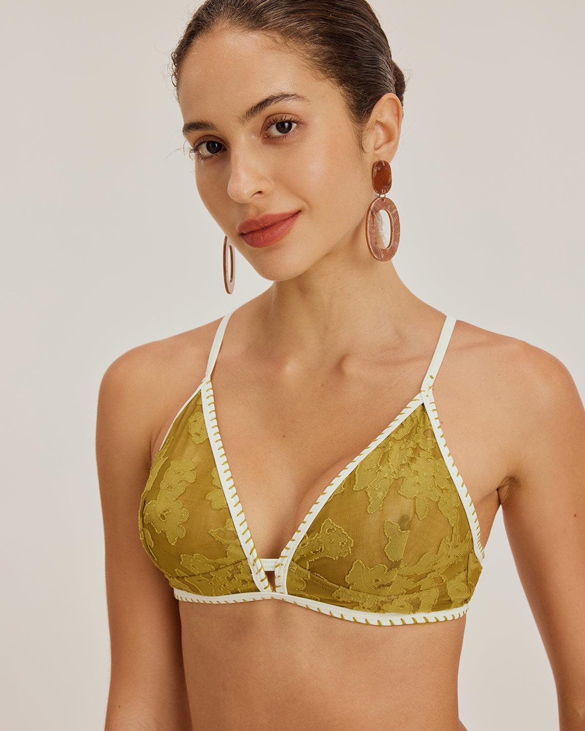 Green Floral Tie-back Triangle Bikini Set Product Image