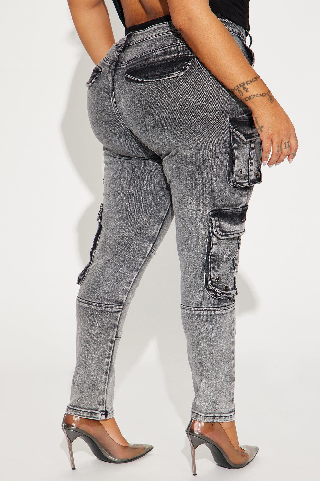 Dealing With It Cargo Stretch Skinny Jeans - Acid Wash Black Product Image