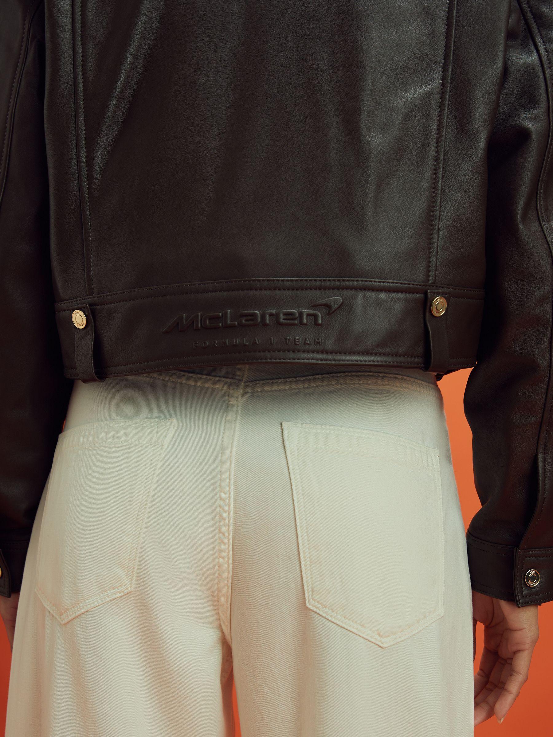 McLaren F1 Cropped Leather Bomber Jacket in Chocolate Product Image