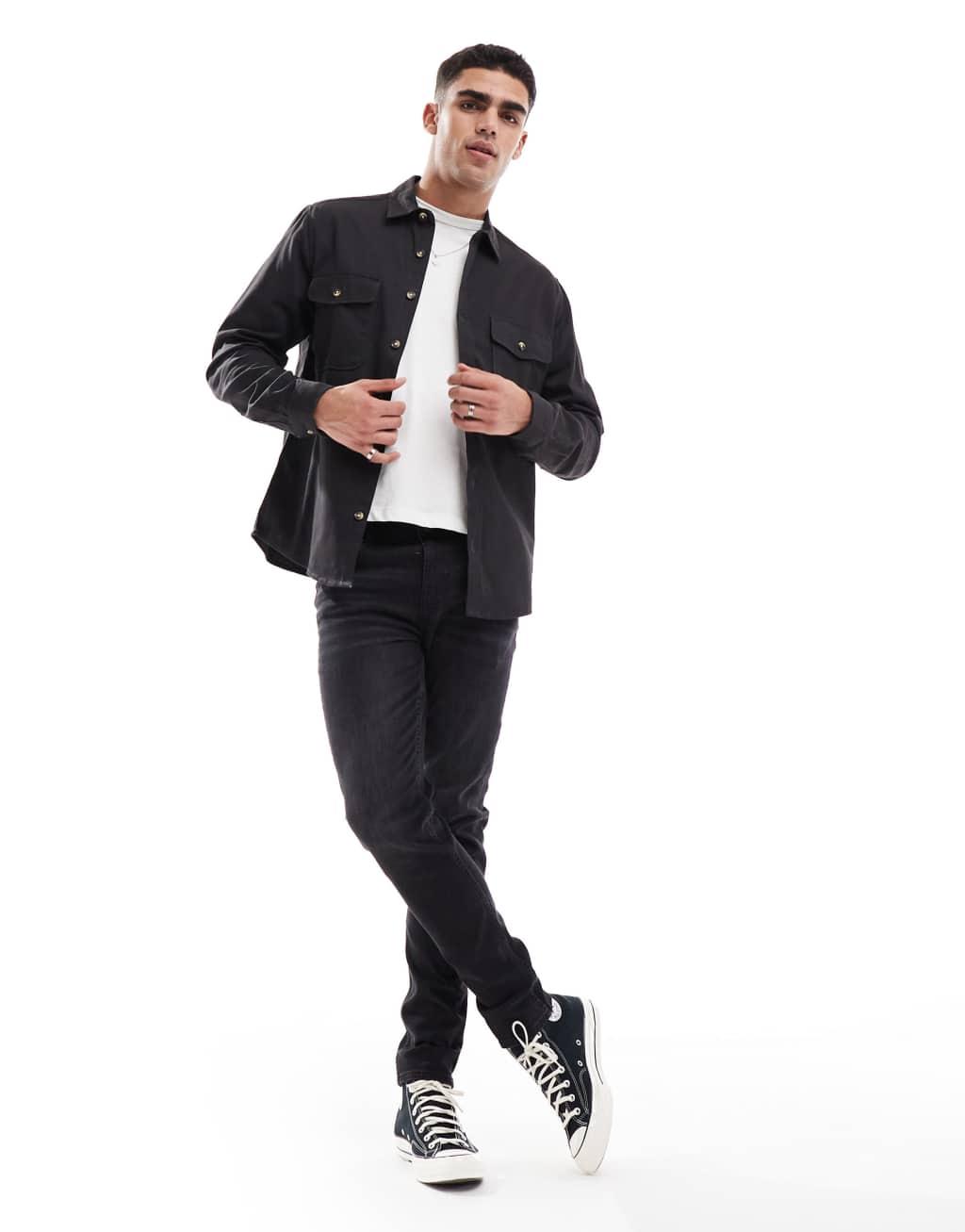 ASOS DESIGN cotton overshirt in black Product Image