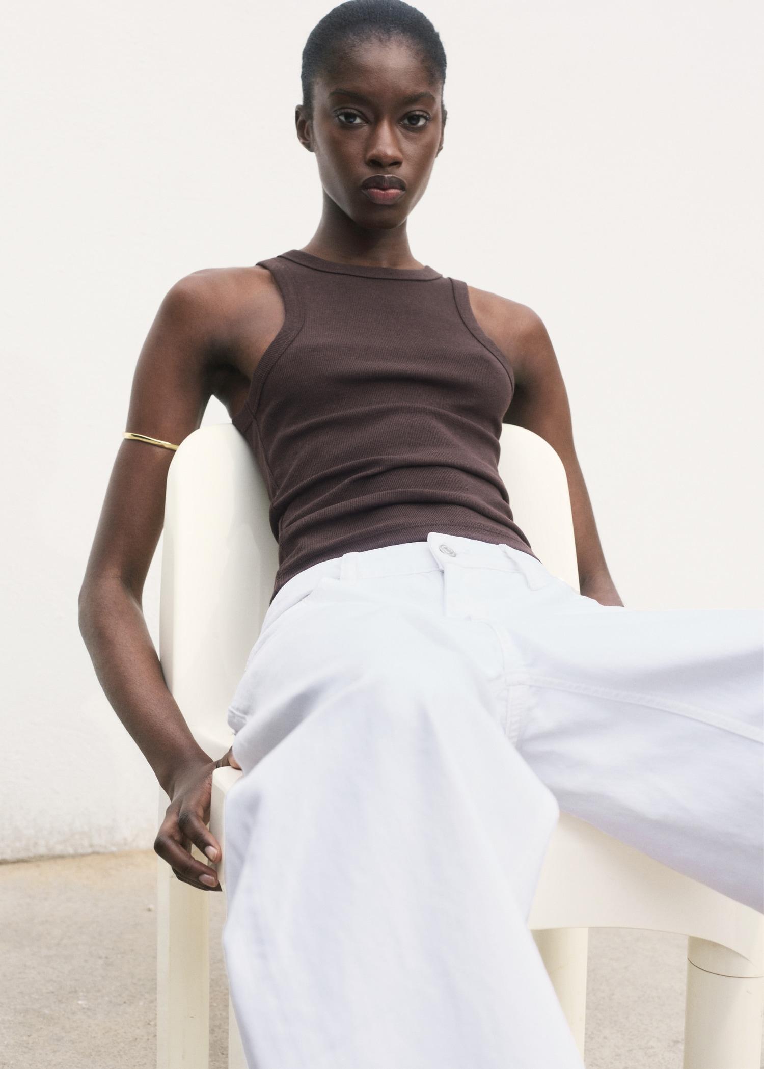 Ribbed cotton-blend top - Women | MANGO USA Product Image