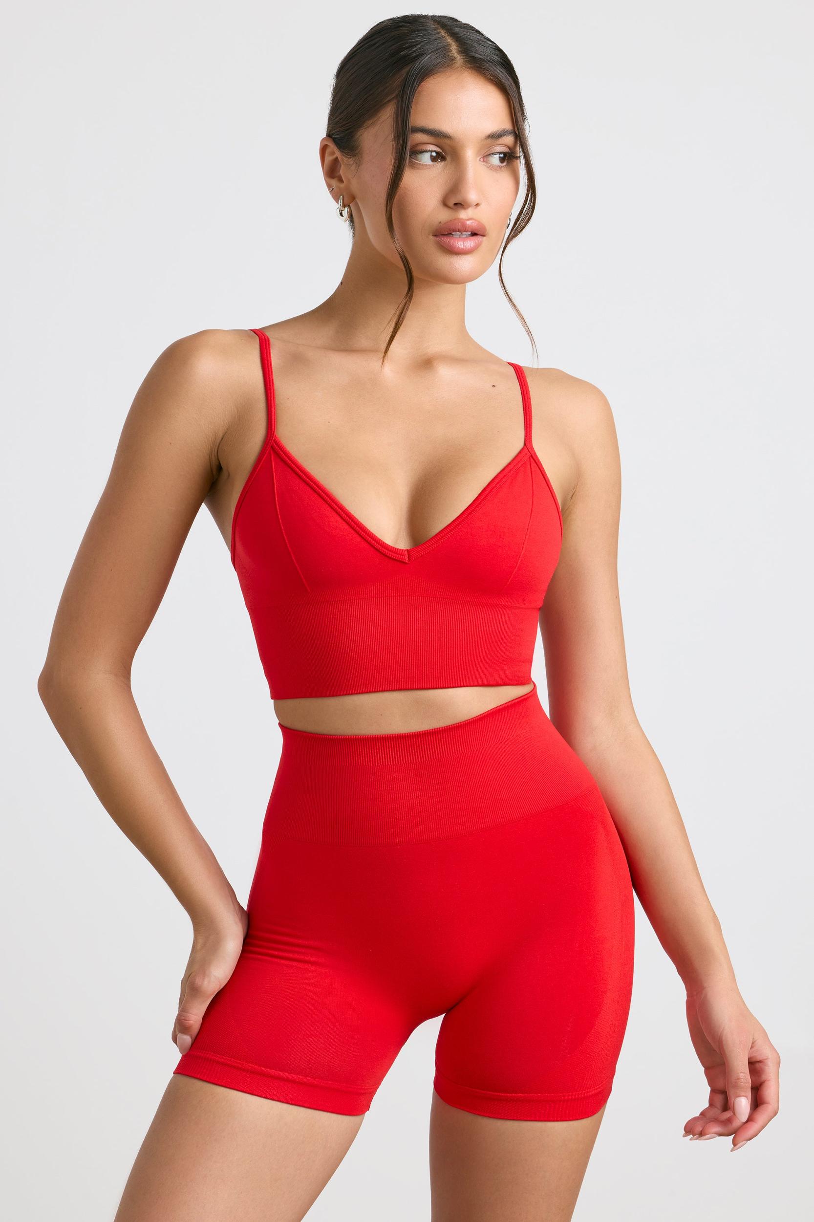 Define Luxe High-Waist Mini Shorts in Red Product Image