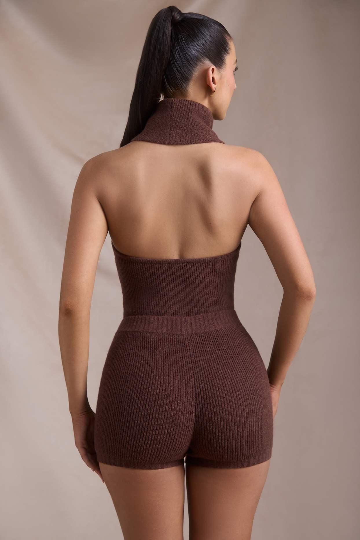 Ribbed-Knit Shorts in Espresso Product Image