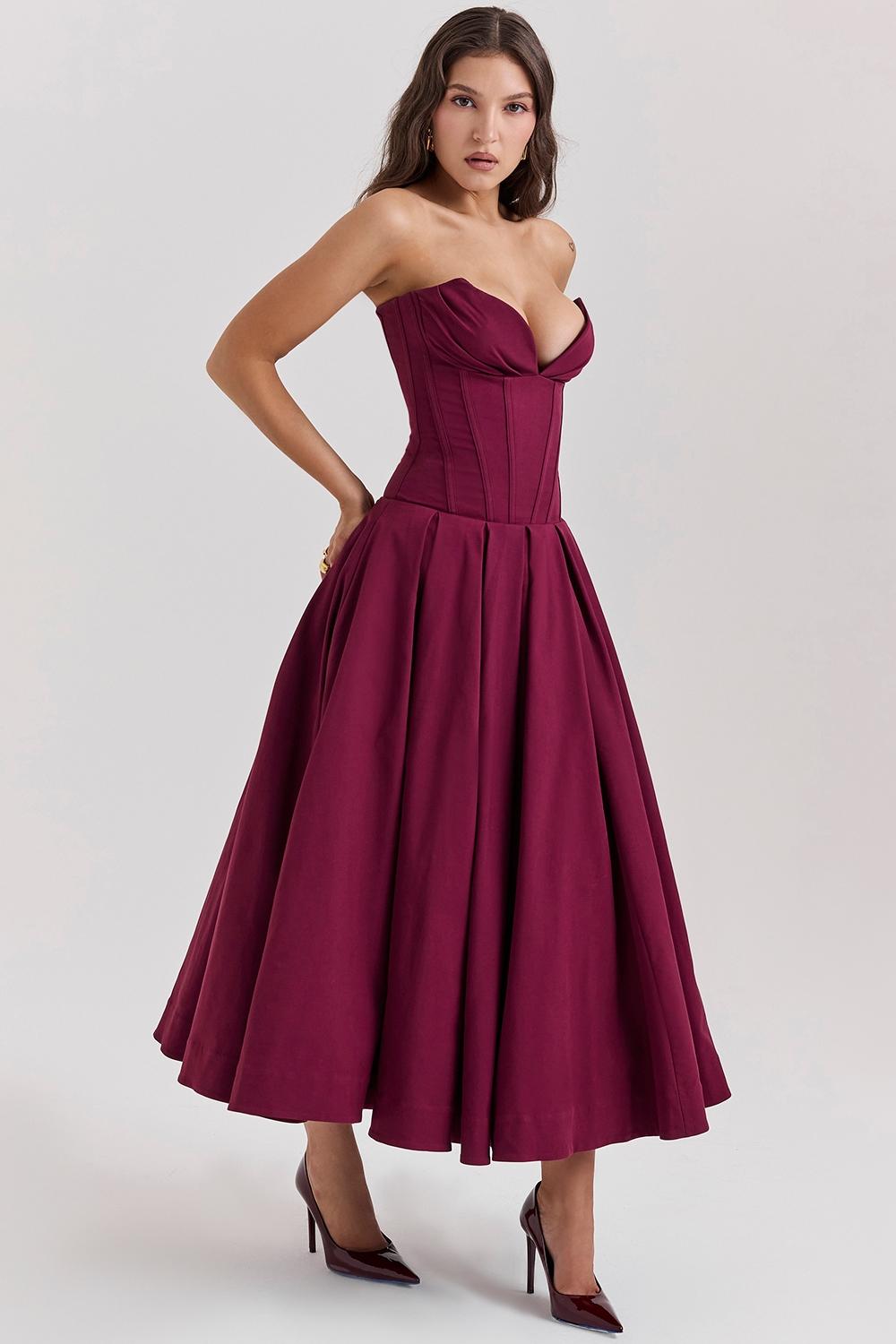 Lady  wine strapless midi dress Product Image