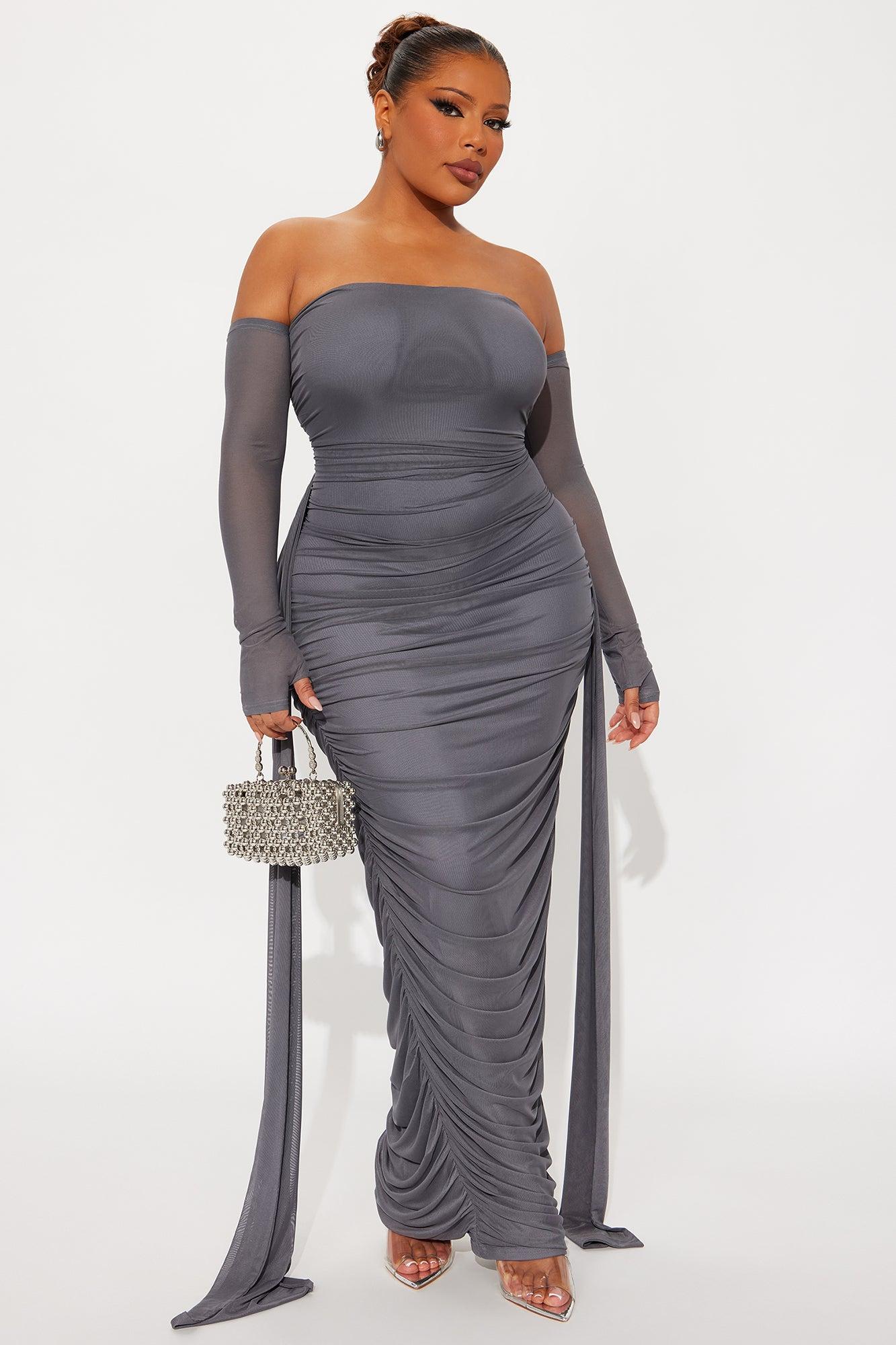 Kourtney Mesh Ruched Maxi Dress - Charcoal Female Product Image