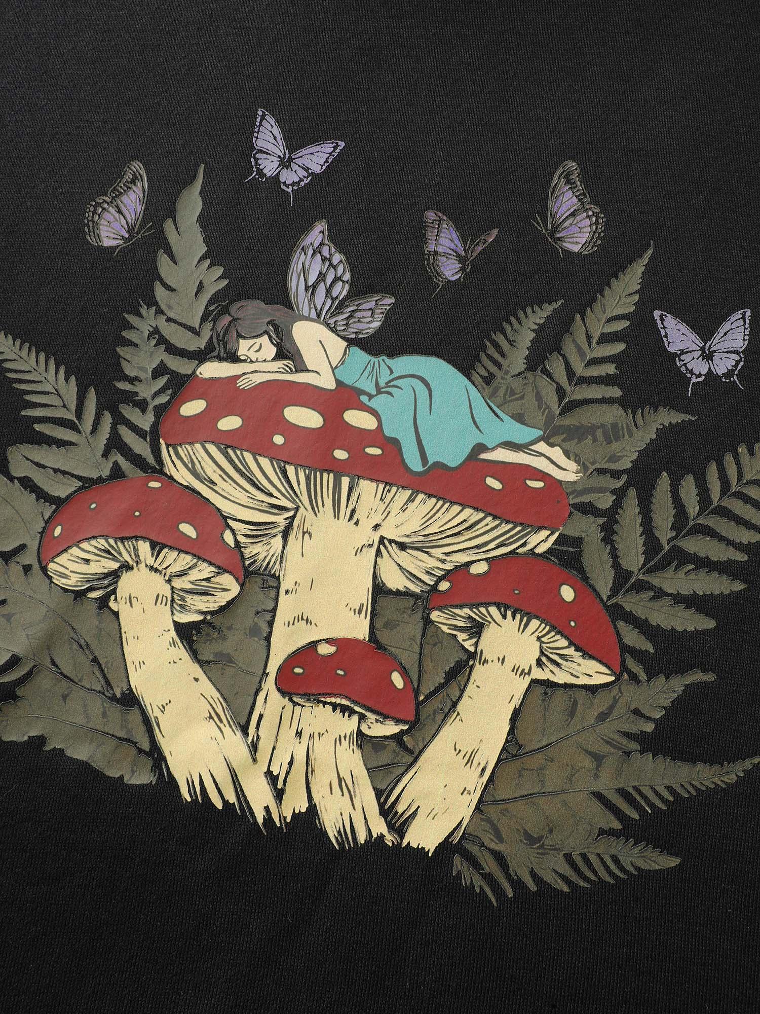 Mushroom Print Stretchy Round Neck Sweatshirt Female Product Image