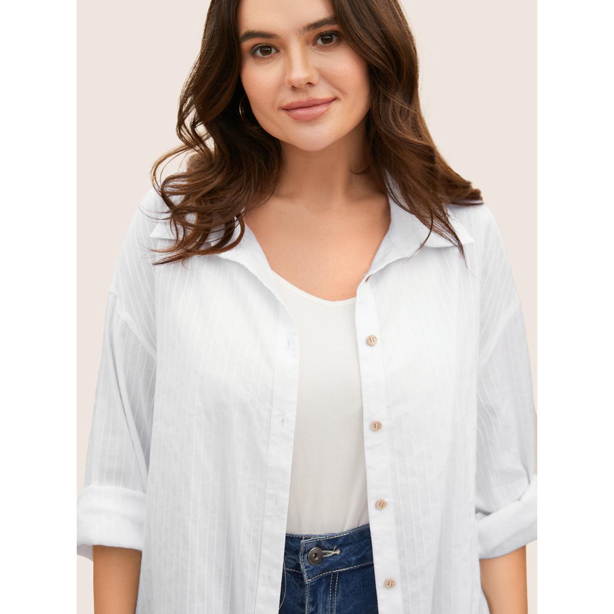 Plus Size Originalwhite Texture Shirt Collar Drop Shoulder Sleeve Blouse Women Casual Long Sleeve Shirt collar Everyday Blouses BloomChic 12/L Product Image