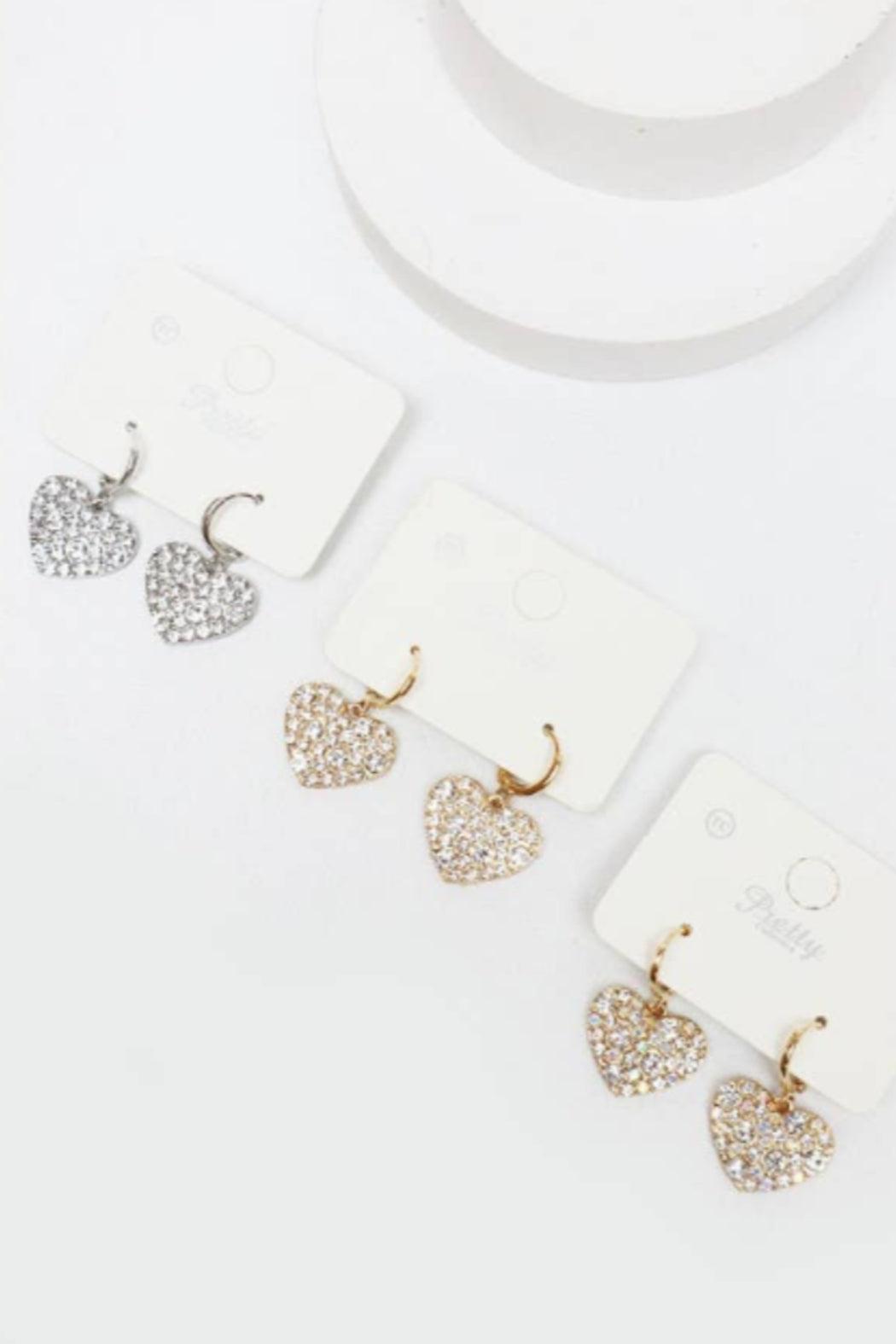Rhinestone Hearts Dangle Earrings Product Image