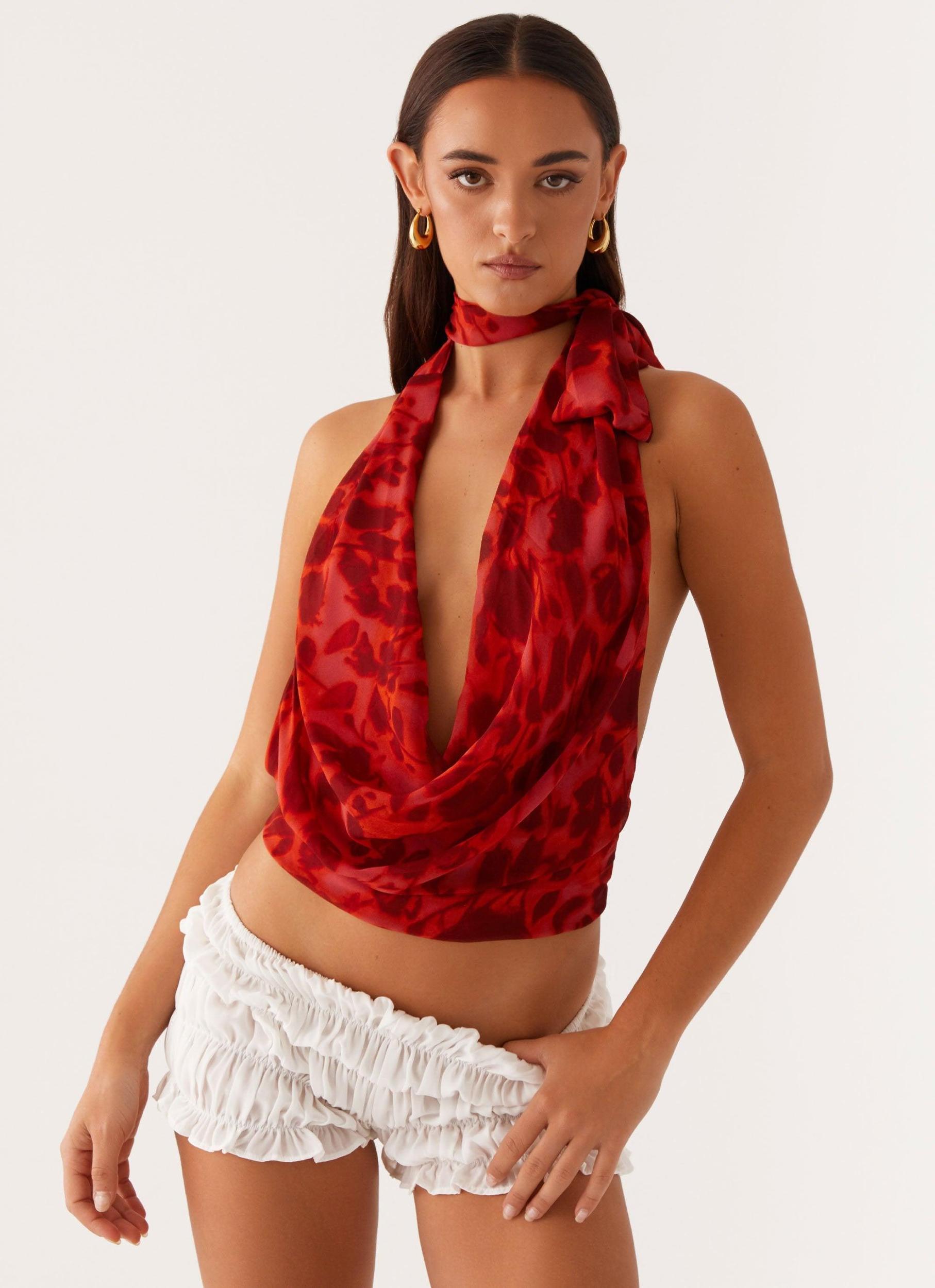 Best Self Top - Deep Red Floral Product Image