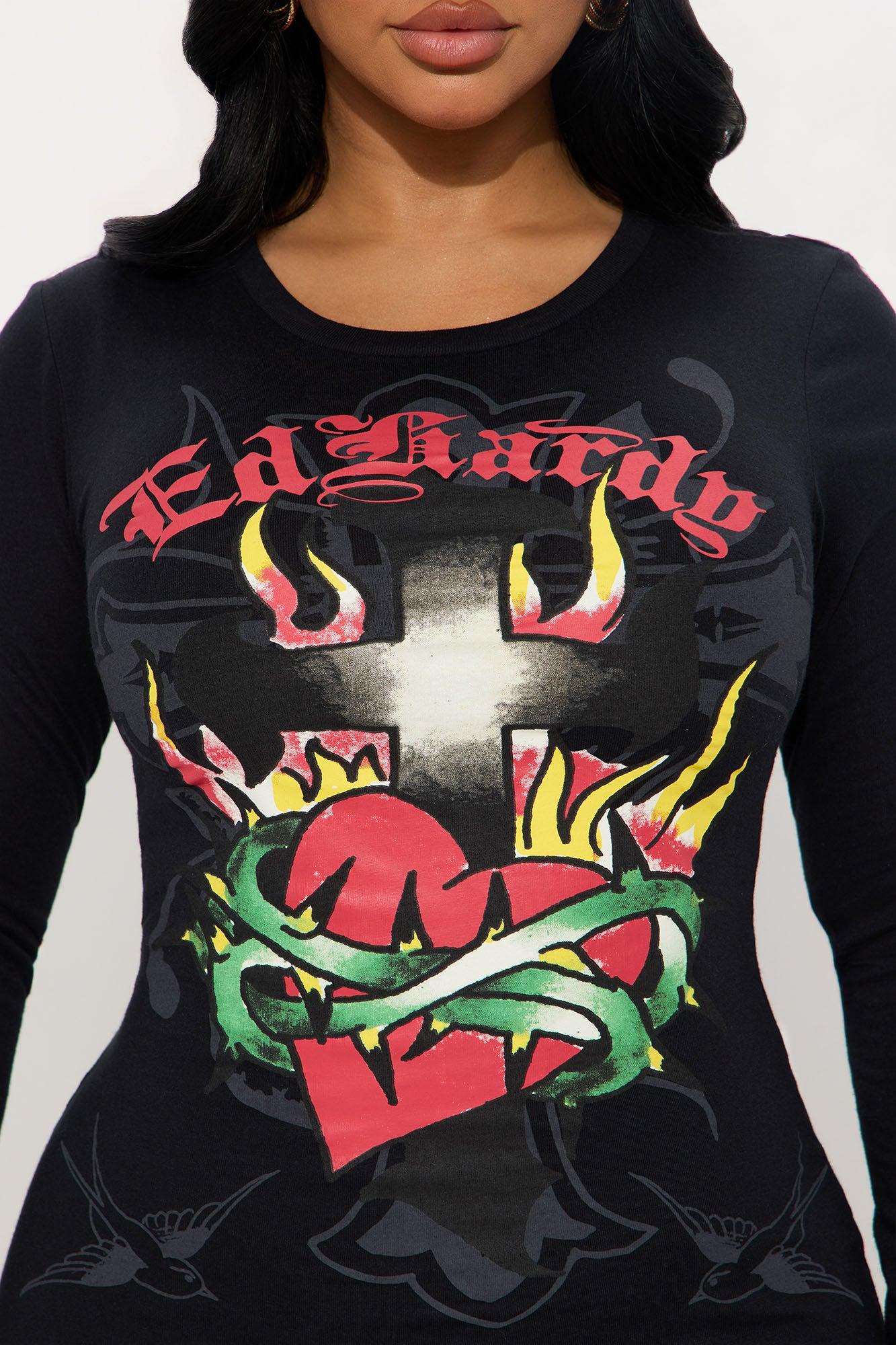 Ed Hardy Cross Long Sleeve Mini Dress - Black Female Product Image