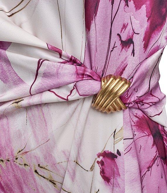 Donna Karan Floral Print Crew Neck Cap Sleeve Wrap Front Midi Dress Product Image