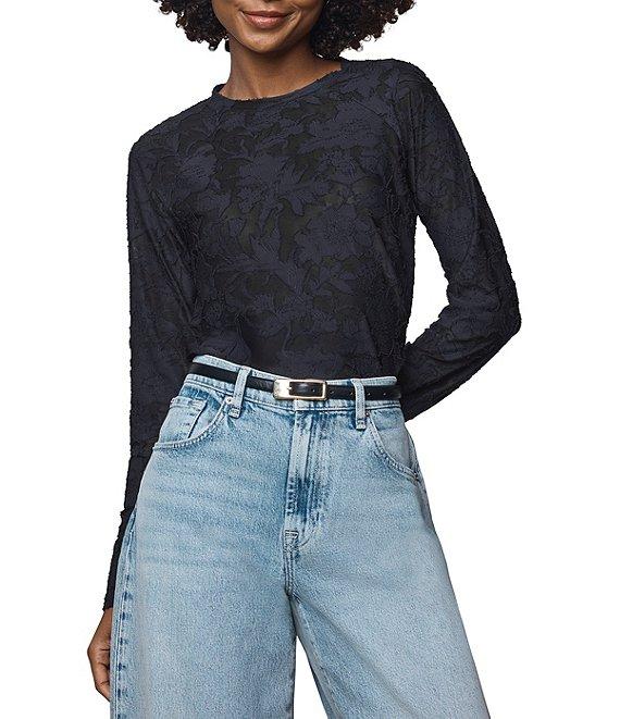 Splendid Cecelia Floral Burnout Crew Neck Long Sleeve Tee Product Image