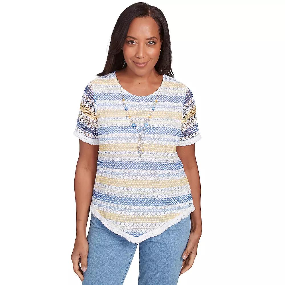 Petite Alfred Dunner Textured Biadere Fringe Top with Necklace, Women's,  Product Image