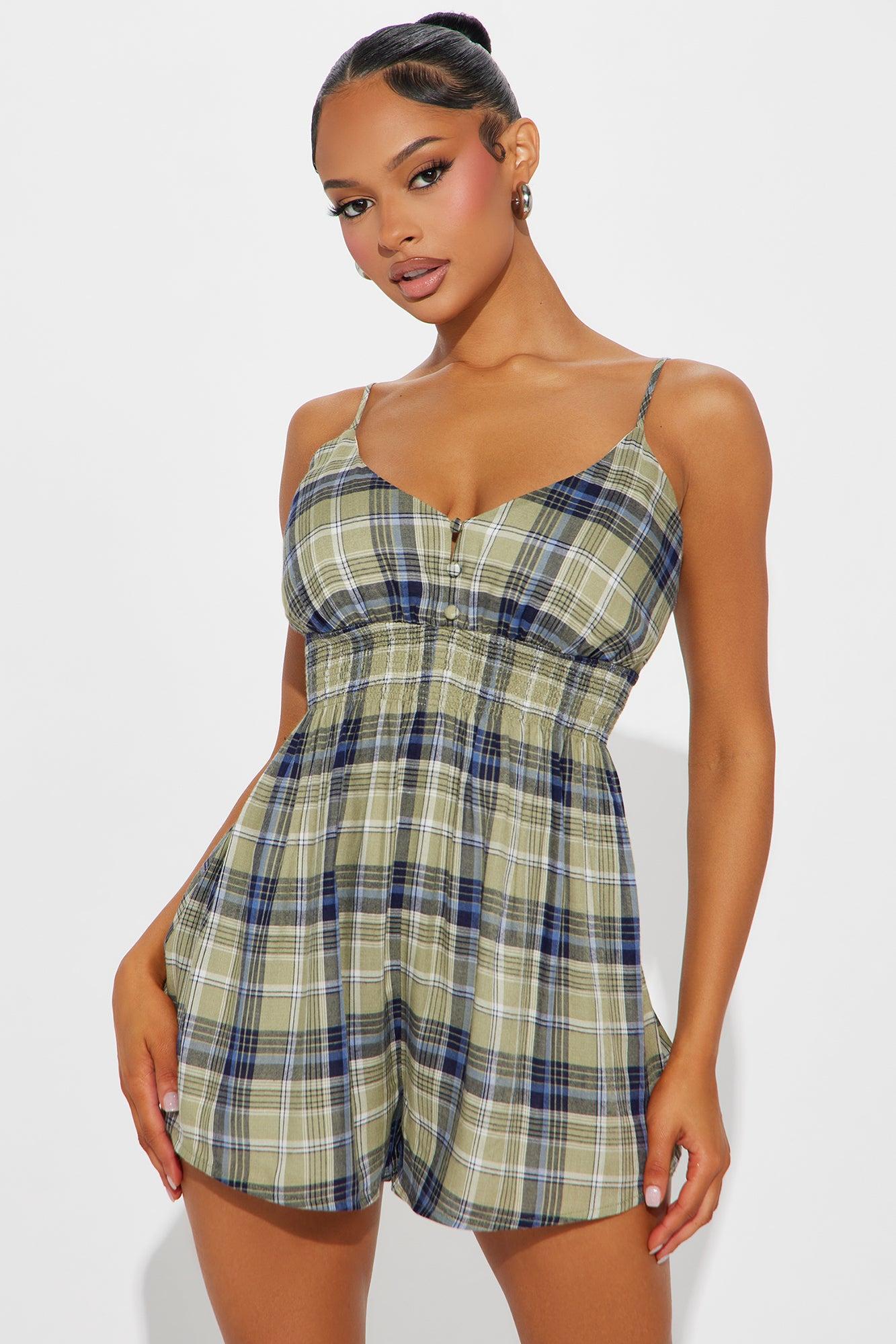 Iced Coffee Flannel Romper Set - Green/combo Product Image