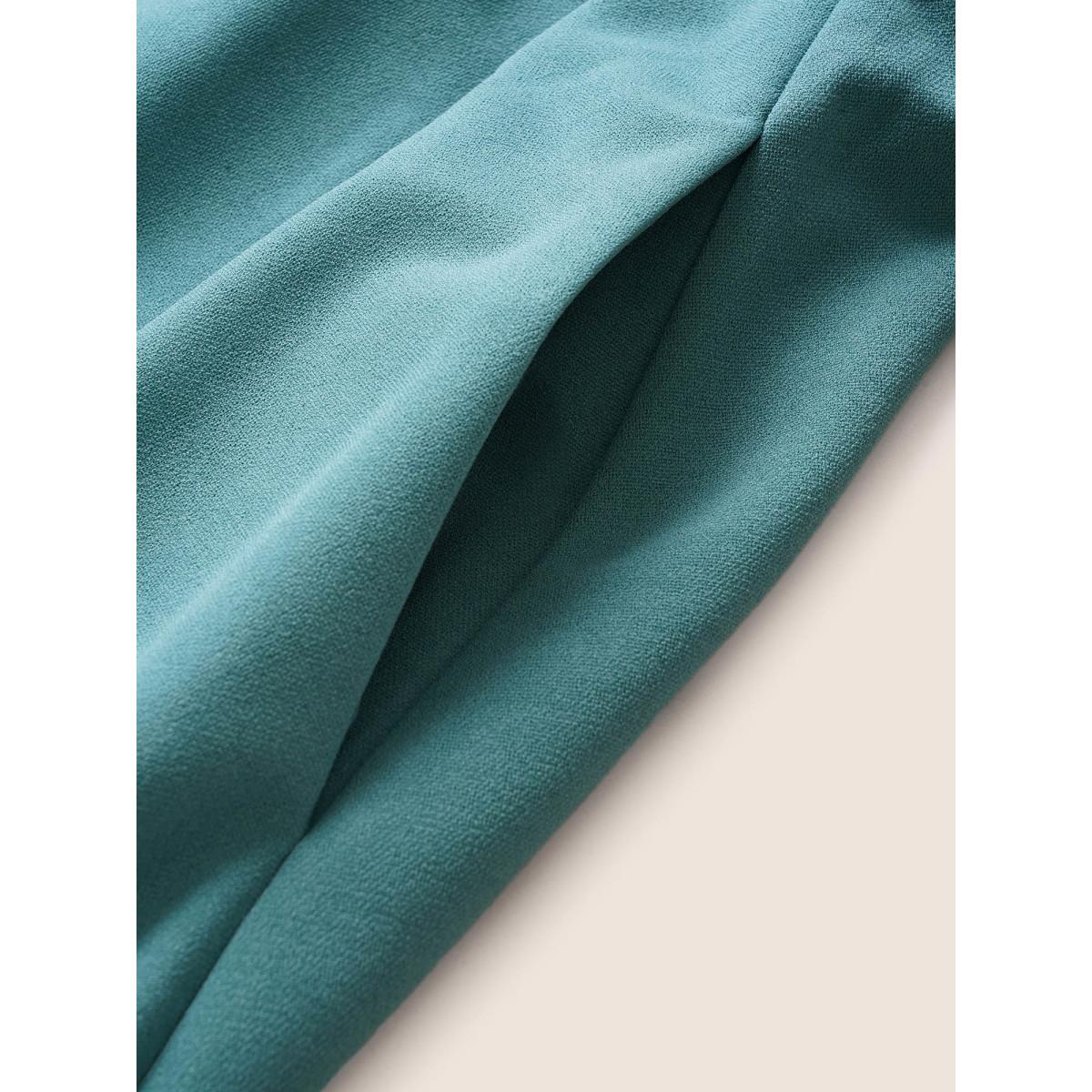 Plus Size Asymmetrical Neck Pleated Belted Sleeveless Dress Emerald Women At the Office Non Asymmetrical Neck Sleeveless Curvy Midi Dress BloomChic 22-24/3X Product Image