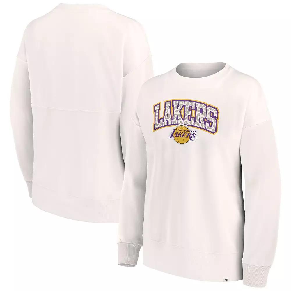 Women's Fanatics Branded White Los Angeles Lakers Tonal Leopard Pullover Sweatshirt, Size: XS Product Image