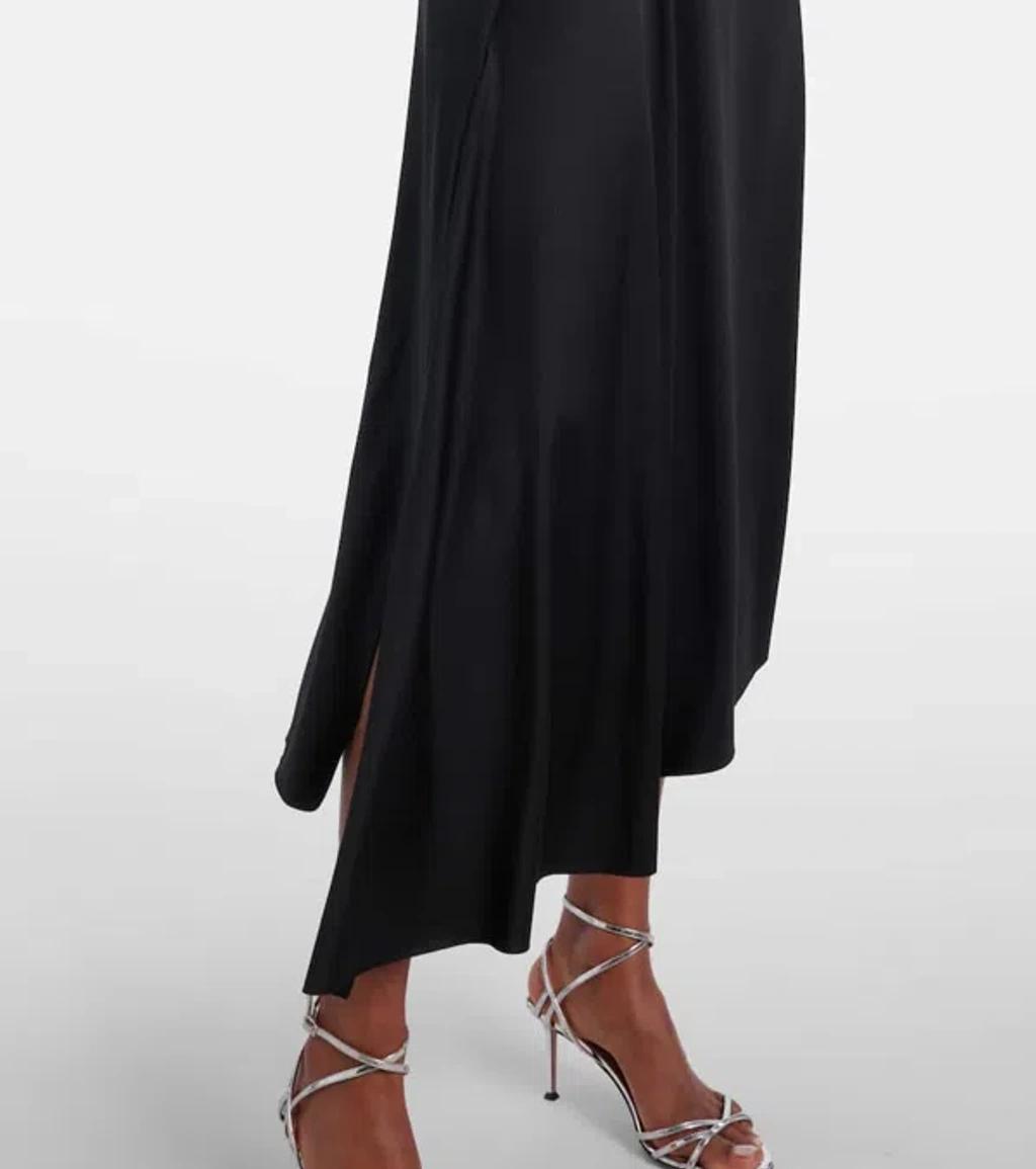 VICTORIA BECKHAM Asymmetrically Draped Black Midi Dress With Soft Ruching Product Image