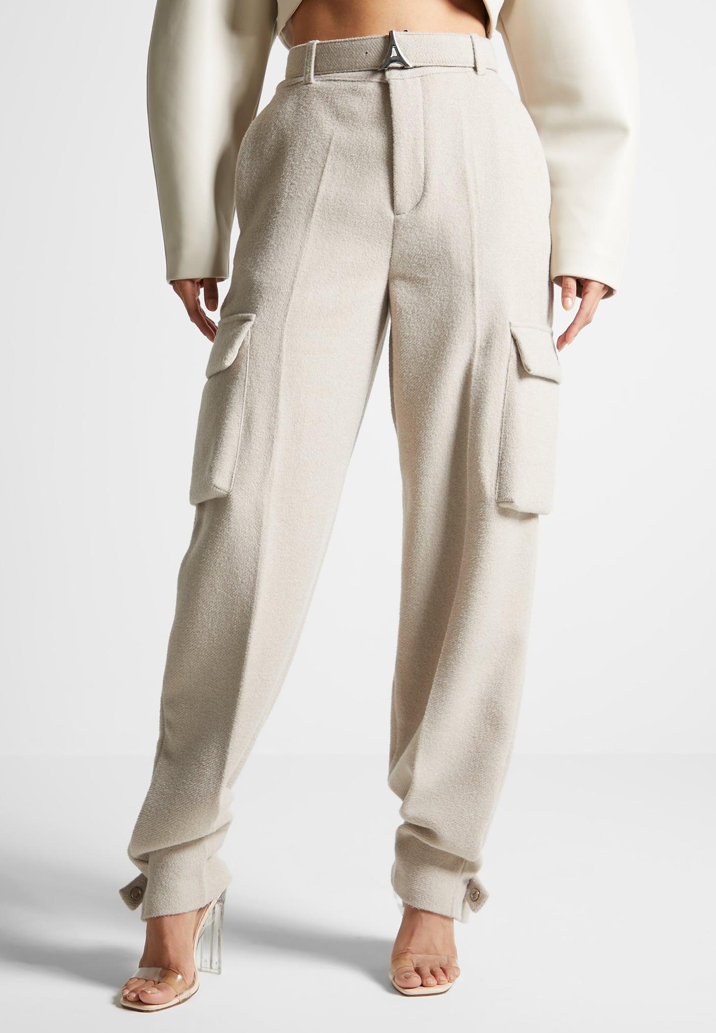 Wool Tailored Cargo Trousers - Beige Female Product Image