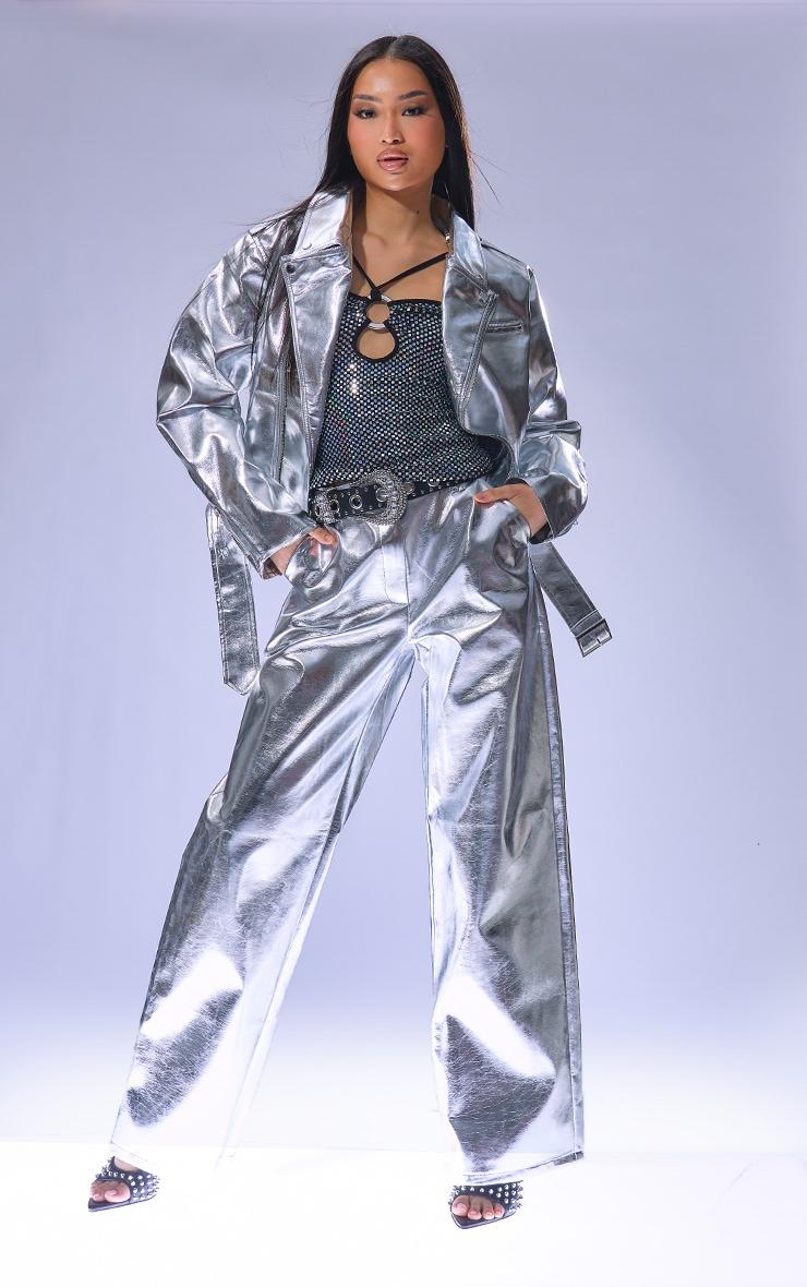 Silver Metallic Biker Jacket Product Image