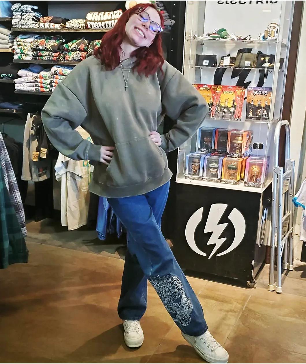 Empyre Tori Dragon Embroidery Blue Denim Skate Jeans Product Image