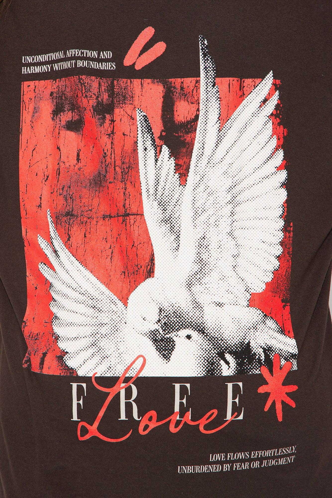 Free Love Multi Hit Oversized Tee - Brown Female Product Image