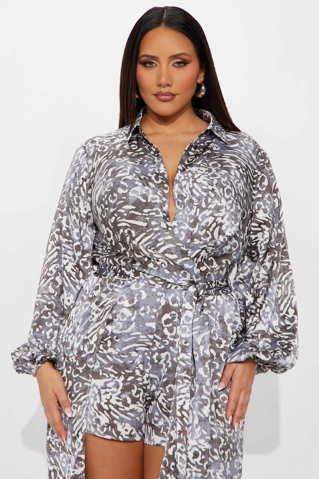 Going Places Satin Romper - Charcoal/combo Female Product Image