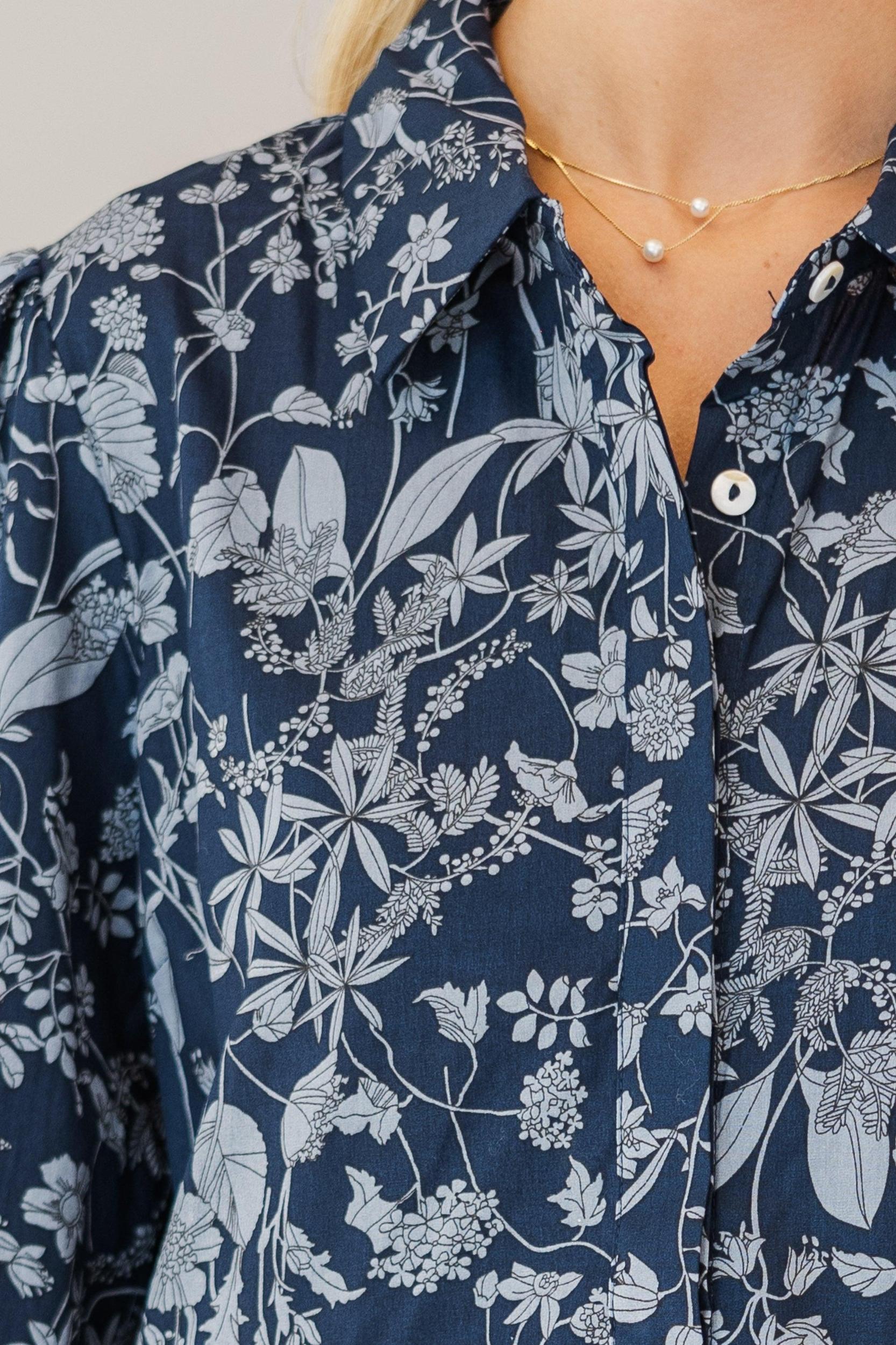 NURSING COLLECTION: Lots Of Love Navy Blue Floral Shirt Dress Female Product Image