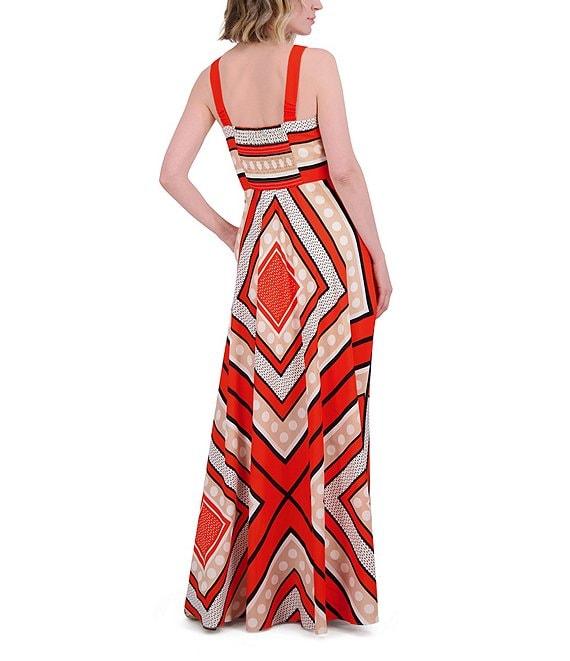 Eliza J Square Neck Sleeveless Stripe Scarf Print Crepe De Chine A-Line Maxi Dress Product Image