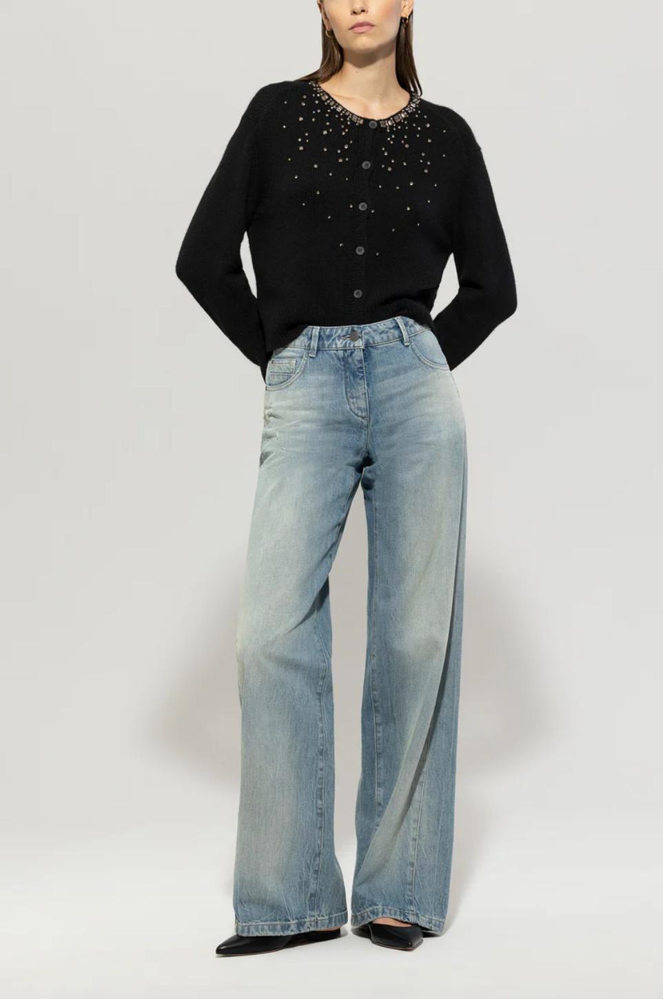 Luisa Cerano Black Crystal Embellished Cardigan Product Image