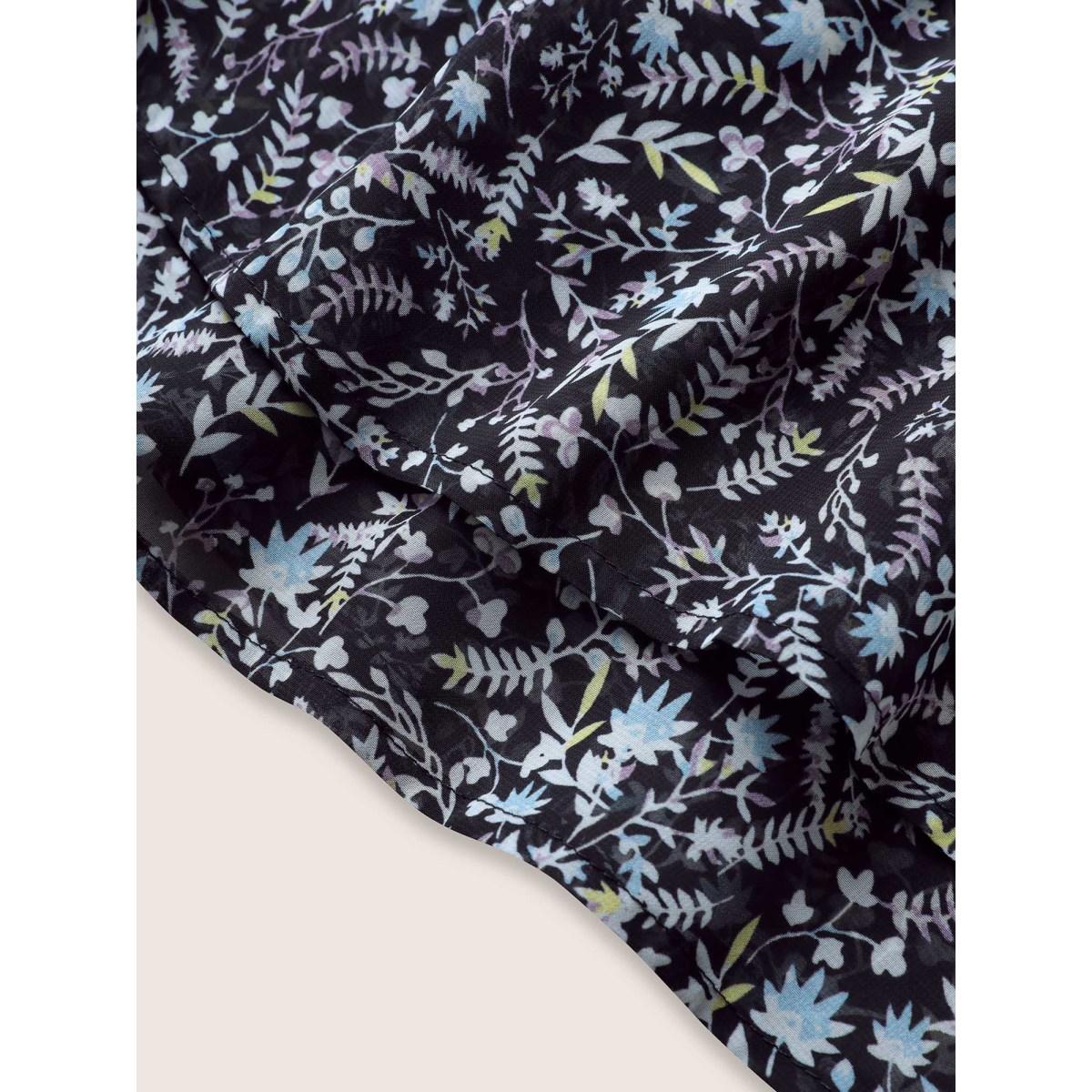 Plus Size Indigo Ditsy Floral Mesh Square Neck Layered Hem Blouse Women Elegant Short sleeve Square Neck Everyday Blouses BloomChic 18-20/2X Product Image