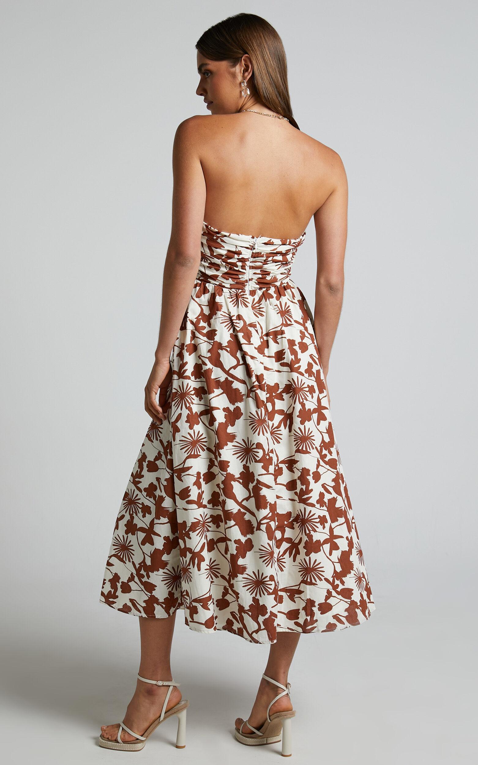 Evita Midi Dress - Ruched High Split Strapless Dress in Multi Product Image