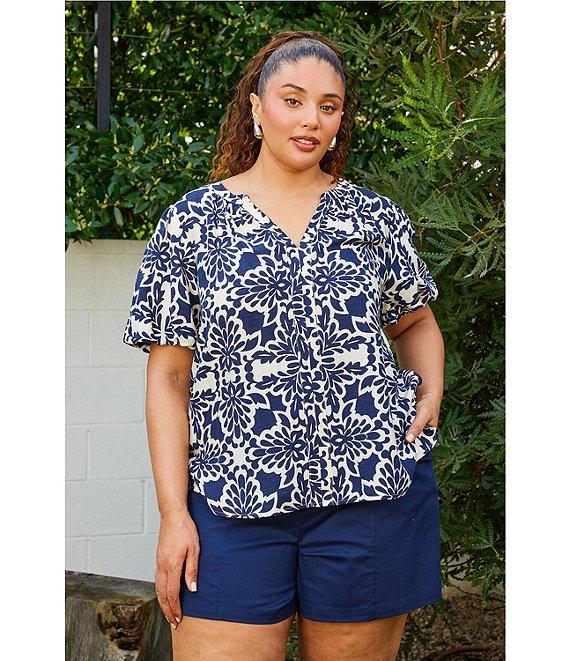 Skies Are Blue Plus Size Bubble Short Sleeve Blouse Product Image