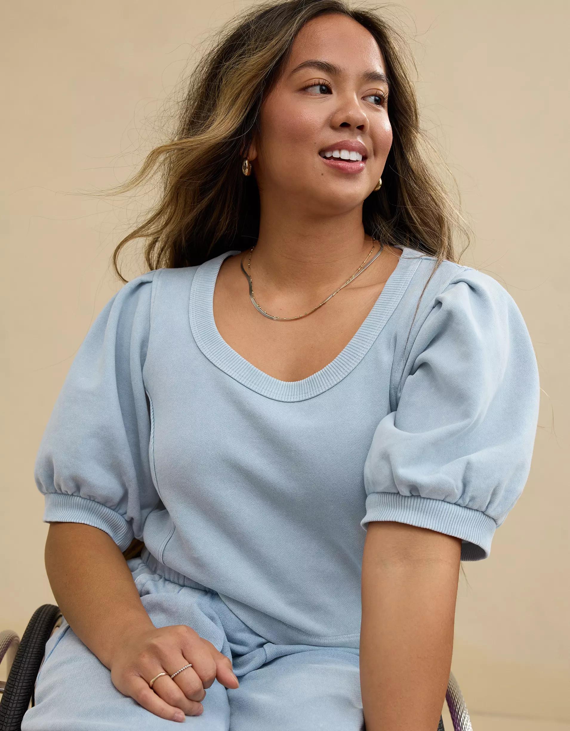 Aerie Seams Right Short Sleeve Sweatshirt Product Image
