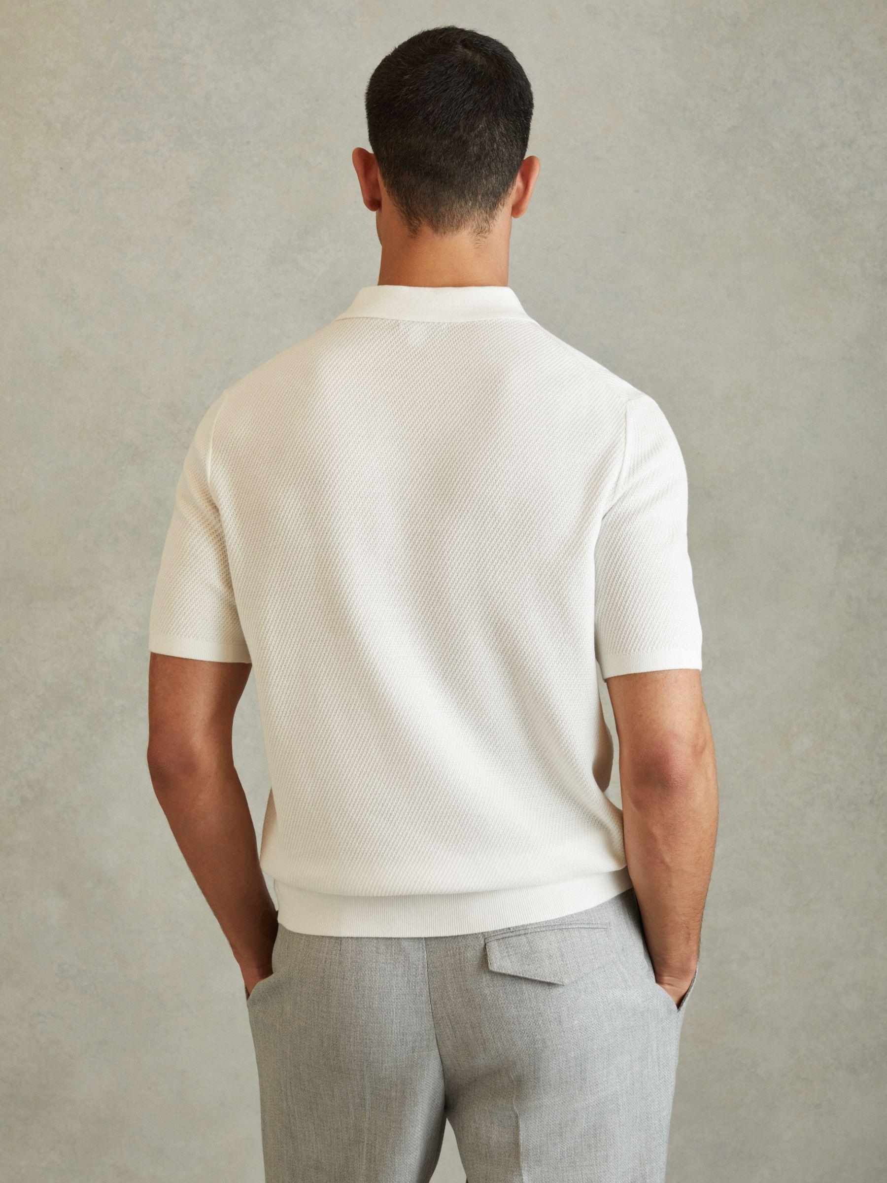 Textured Half-Zip Polo Shirt in White Product Image