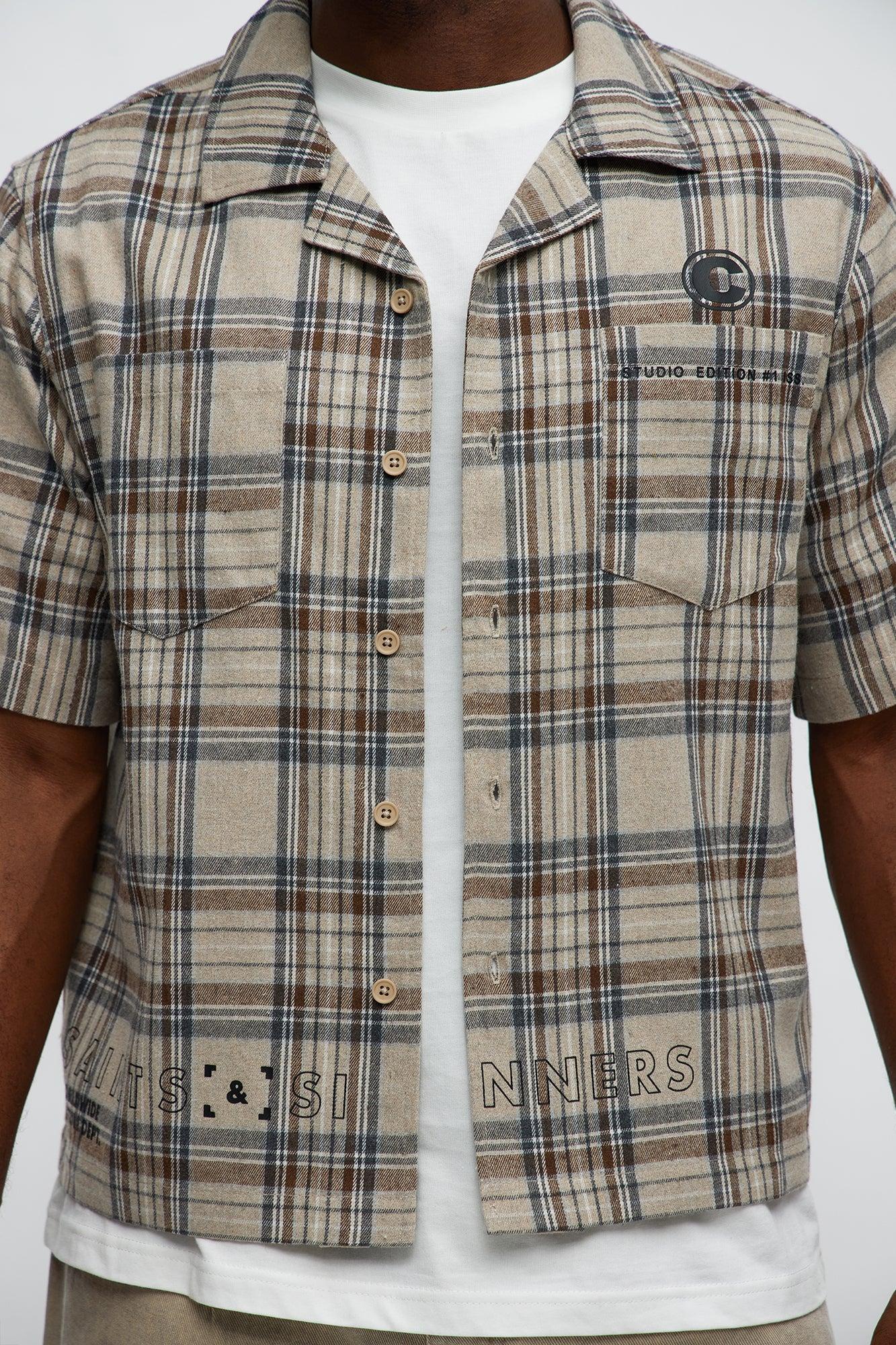 Culture Plaid Cropped Button Up Shirt - Sand Male Product Image