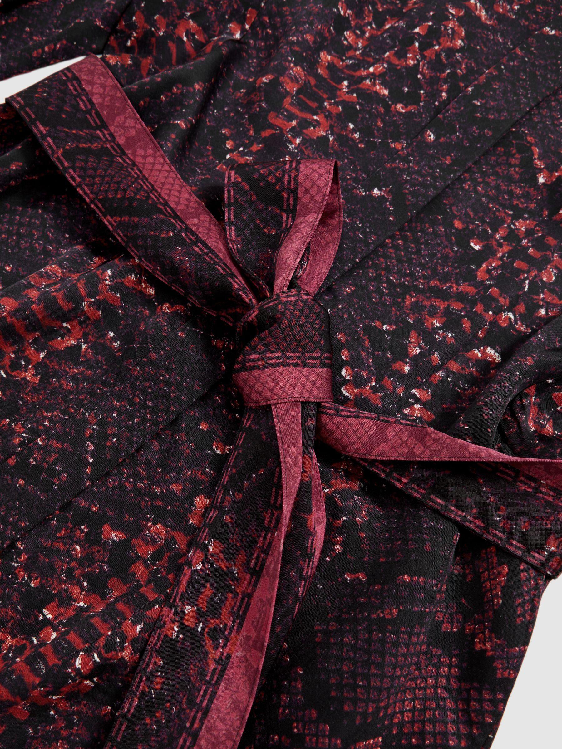 Snake-Print Belted Shirt Dress in Burgundy/Black Product Image