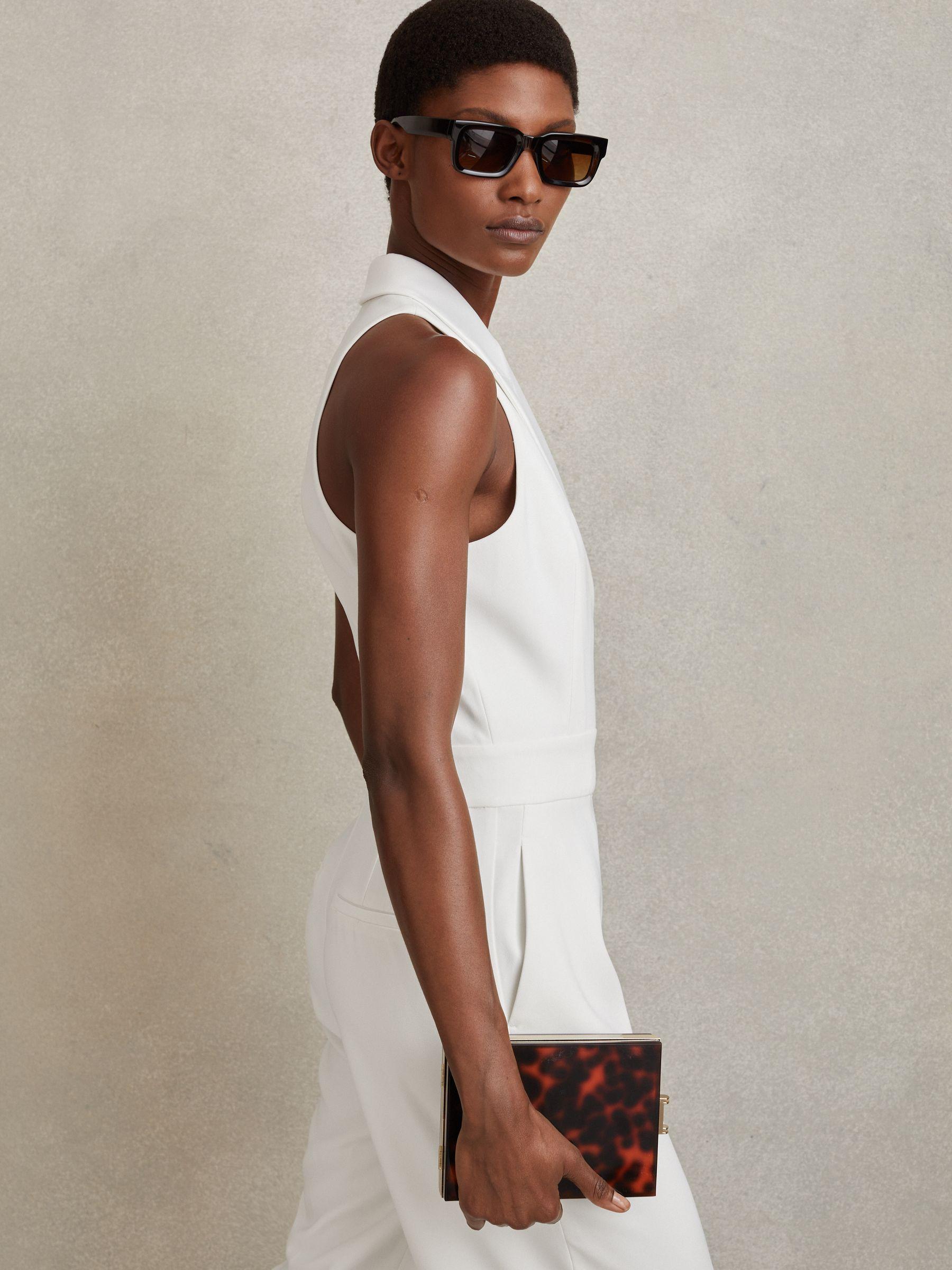 Double Breasted Satin Tux Jumpsuit in White Product Image