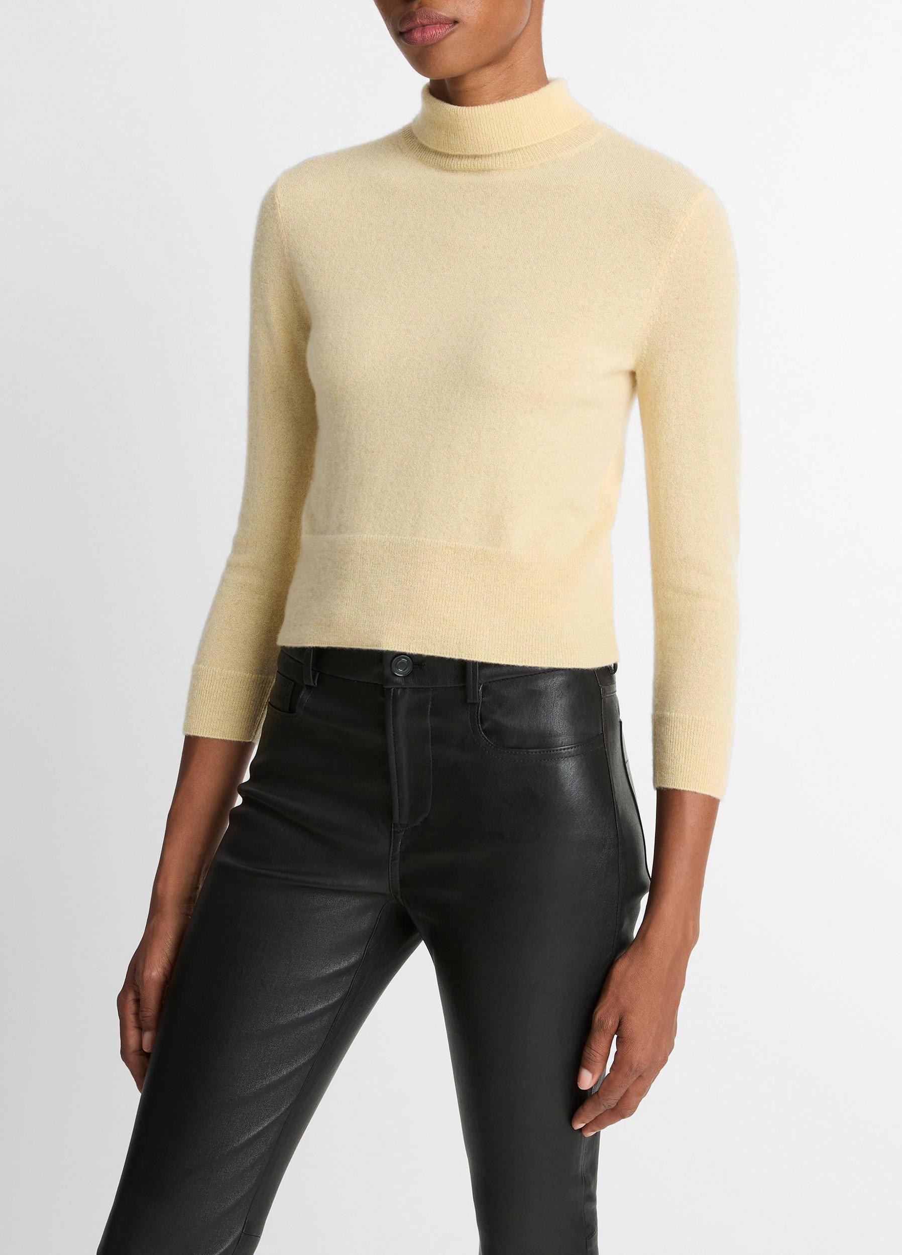 Cashmere-Silk Three-Quarter-Sleeve Mock-Neck Sweater Product Image