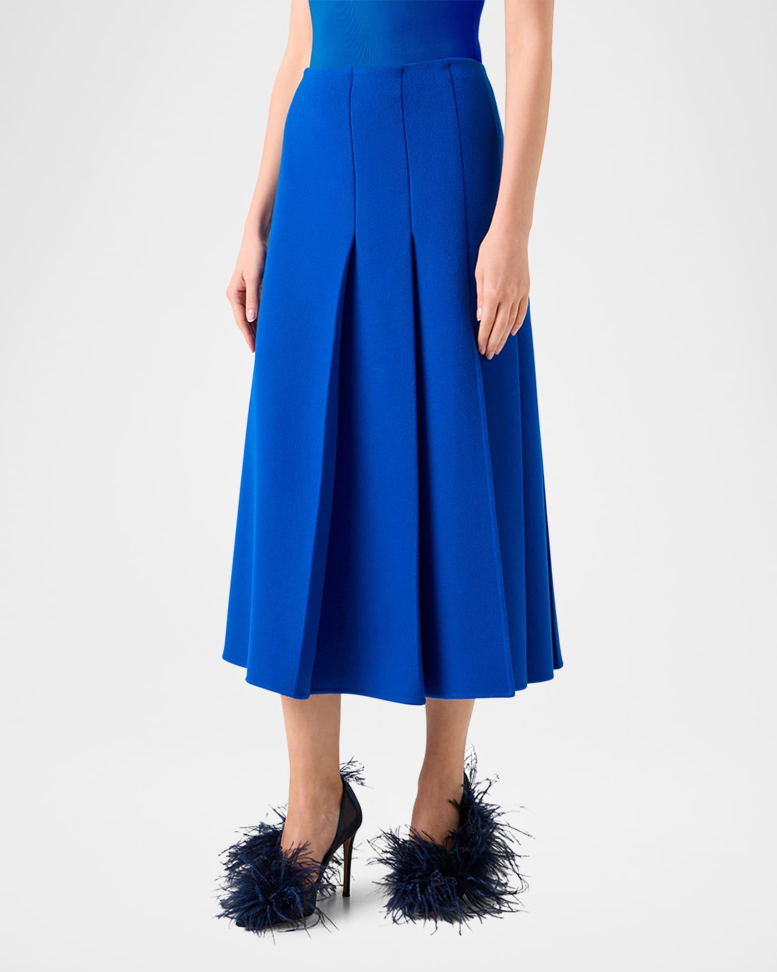 Pleated Wool Flannel Double-Face A-Line Midi Skirt Product Image