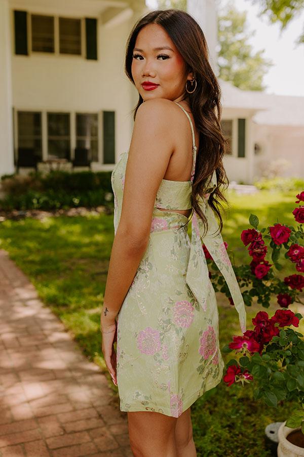 Floral Elegance Jacquard Mini Dress in Lime Product Image