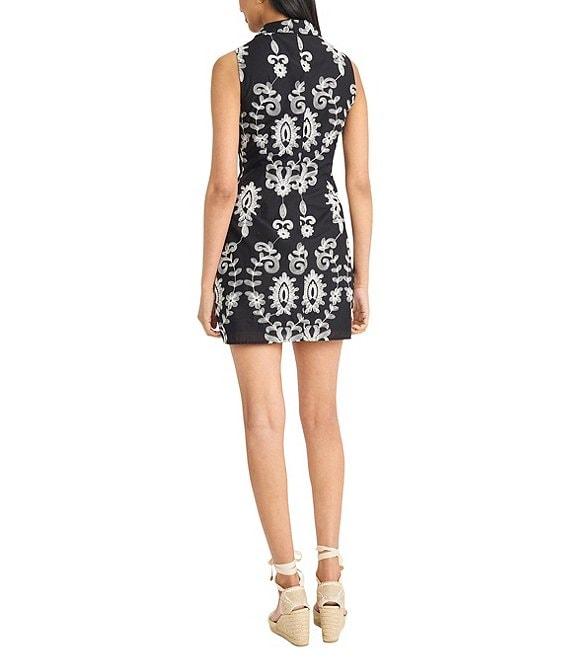 The Good Journey V-Neck Sleeveless Embroidered Cotton Sheath Mini Dress Product Image