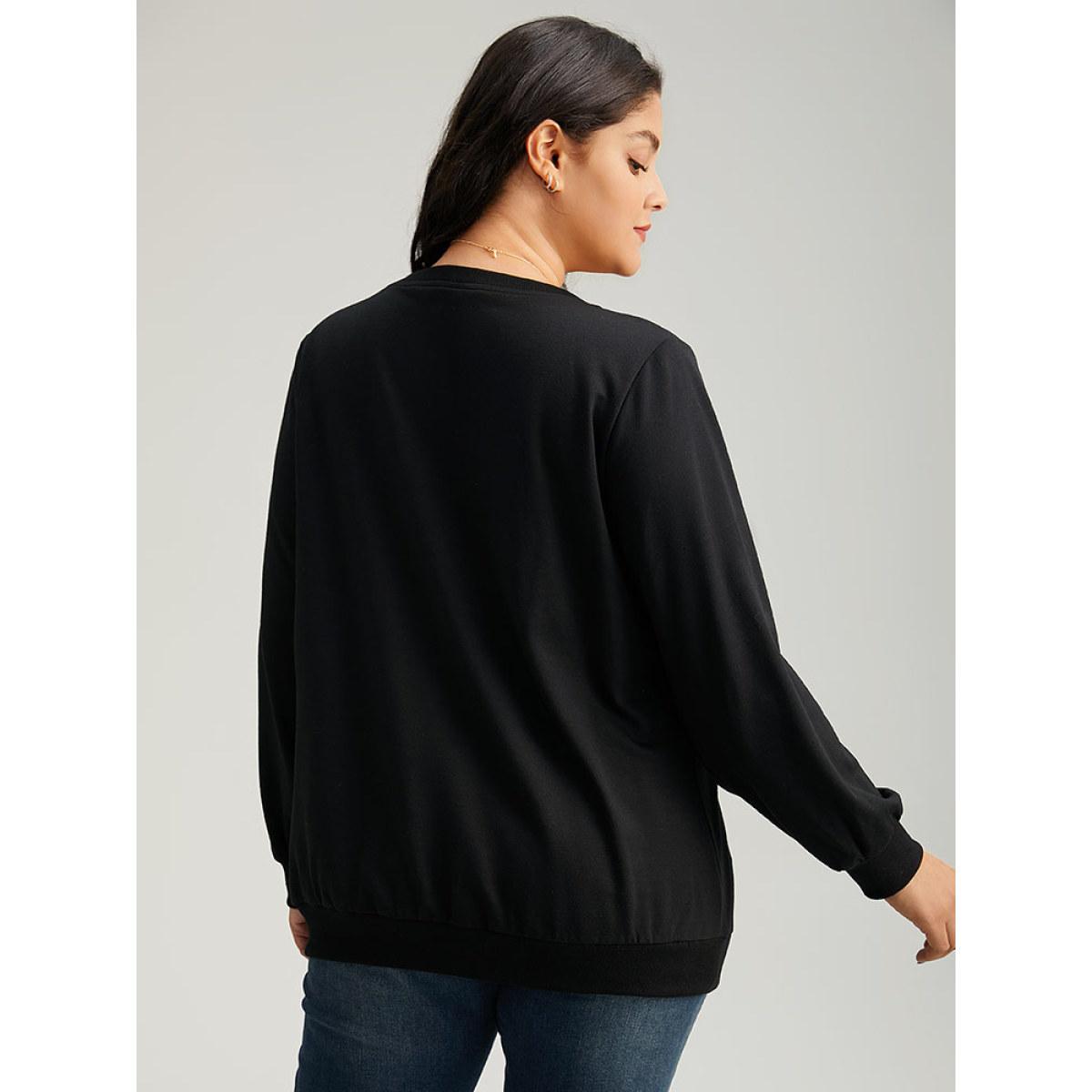 Plus Size Christmas Graphic Sequin Elastic Cuffs Sweatshirt Women Black Elegant Sequin Festival-Christmas Sweatshirts BloomChic 10/M Product Image