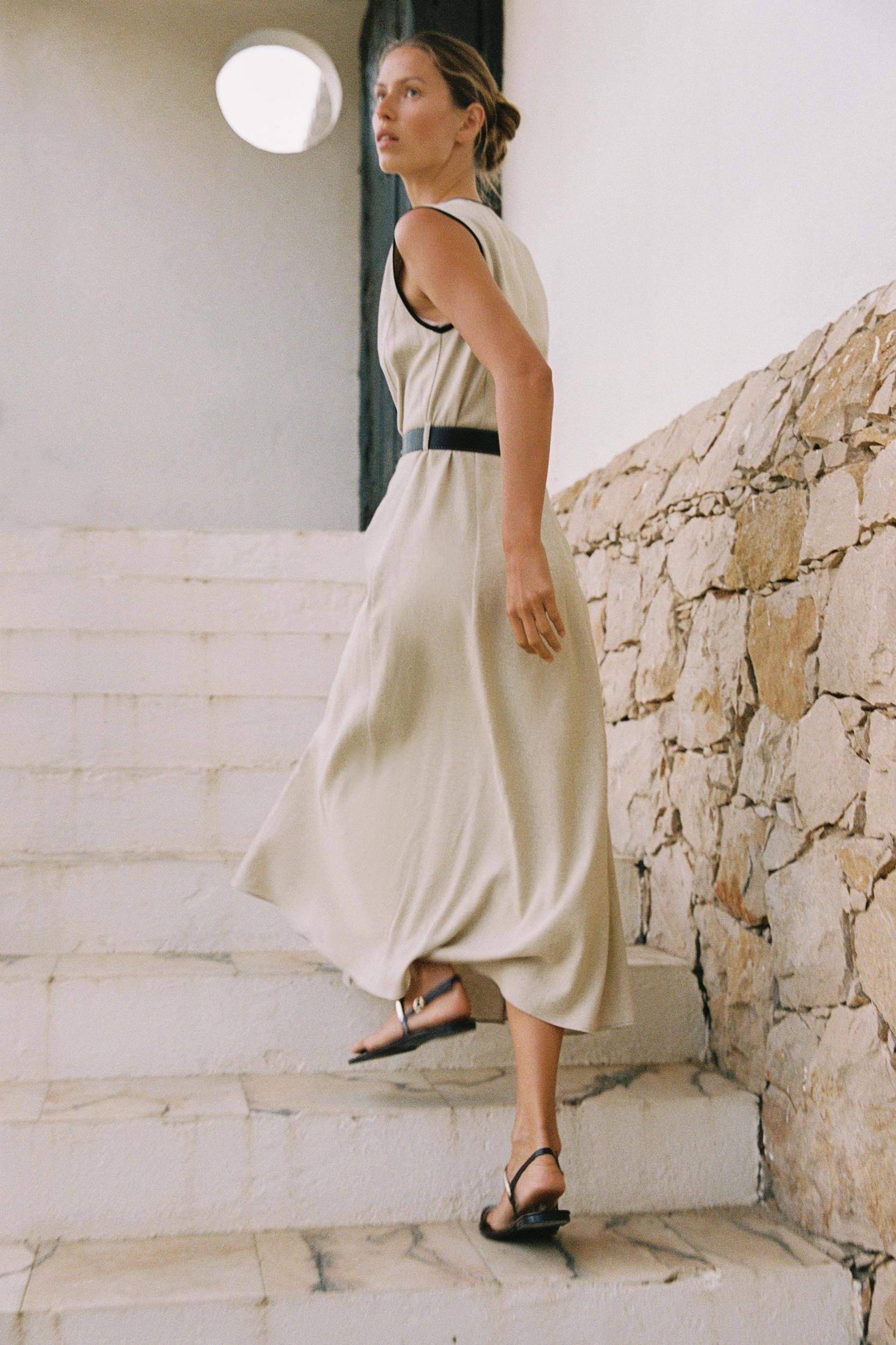 LINEN BELTED MIDI DRESS Product Image
