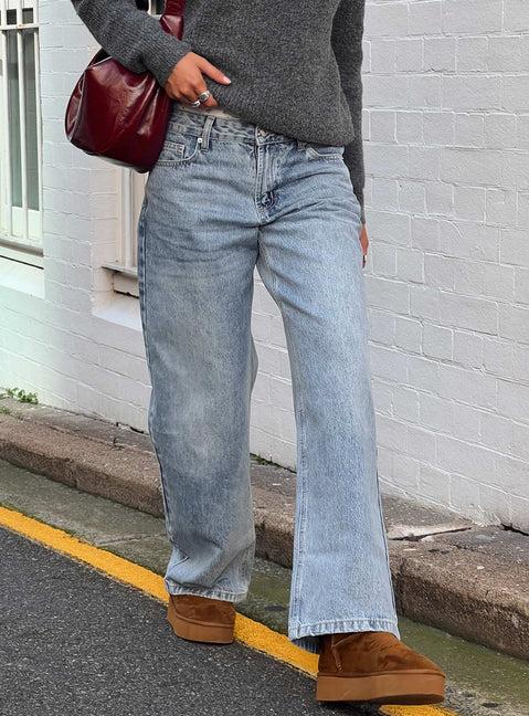 Serenitia Mid Rise Straight Leg Jeans Light Wash Product Image